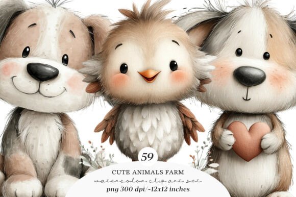 Download Watercolor Cute Animals Farm Clipart - Clipart Collection