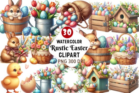 Download Watercolor Rustic Easter Clipart - Clipart Collection