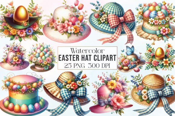 Download Watercolor Easter Hat Clipart PNG Bundle - Clipart Collection