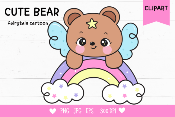 Download Teddy Bear on Rainbow Kawaii Clipart - Clipart Collection