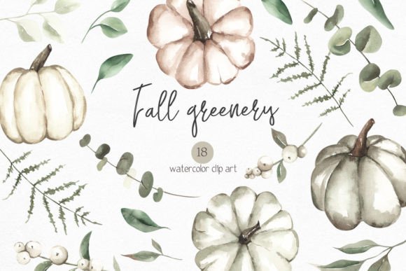 Download Watercolor Fall Pumpkin Greenery Clipart - Clipart Collection