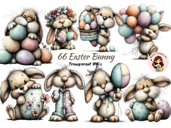 Download Whimsical Easter Bunny Clipart Bundle - Easter bunny clipart Collection