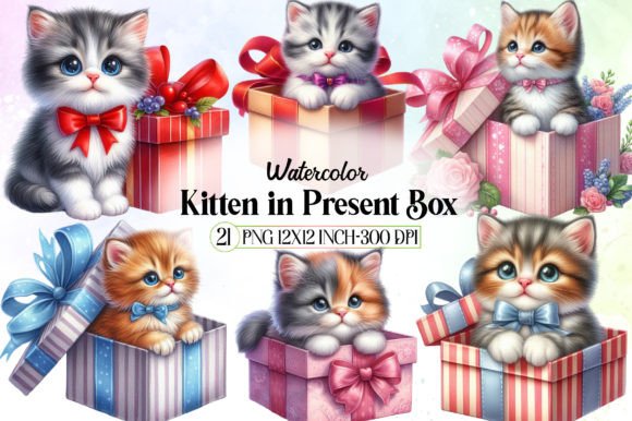 Download Kitten in Present Box Clipart - Clipart Collection