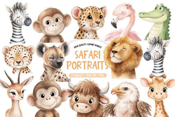 Download Safari Animal Portraits Clipart - Clipart Collection