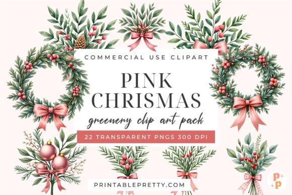 Download Pink Christmas Greenery Clipart PNG - Clipart Collection