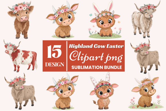 Download Highland Cow Easter Clipart PNG Bundle - Clipart Collection