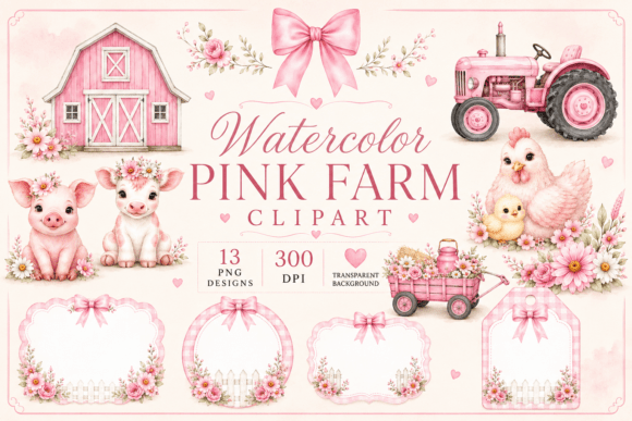 Download Watercolor Pink Farm Baby Clipart - Clipart Collection