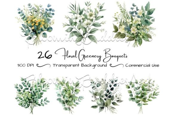 Download 26 Floral Bouquets Greenery Clipart Set - Clipart Collection