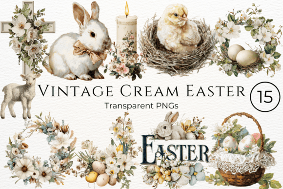 Download Vintage Cream Easter Watercolor Clipart - Clipart Collection