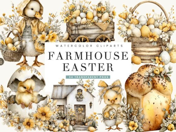 Download Watercolor Farmhouse Easter Clipart - Clipart Collection