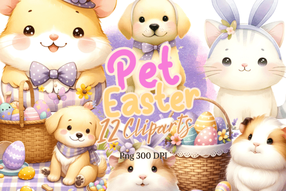 Download Cute Pets Easter Watercolor Clipart - Clipart Collection