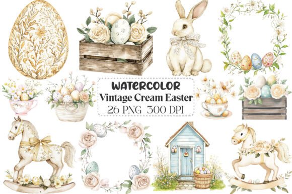 Download Vintage Cream Easter Watercolor Clipart - Clipart Collection