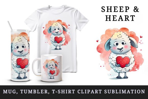 Download Cute Sheep &amp; Heart Tumbler Mug Clipart - Clipart Collection