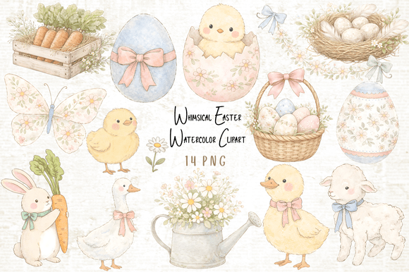 Download Whimsical Easter Watercolor Clipart - Clipart Collection