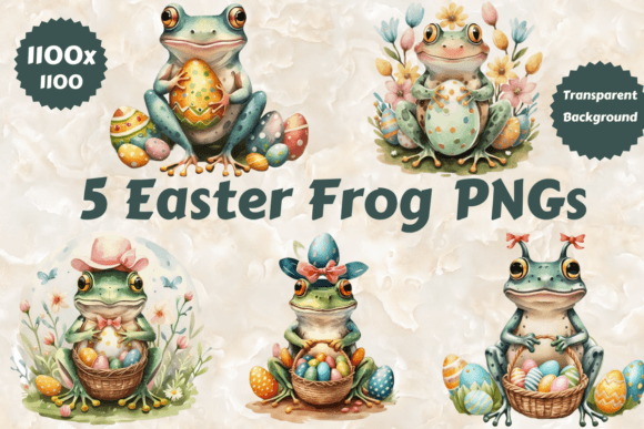 Download 5 Easter Frog Clipart Watercolor PNGs - Clipart Collection