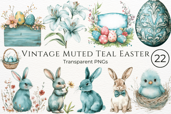 Download Vintage Muted Teal Easter Cliparts - Clipart Collection