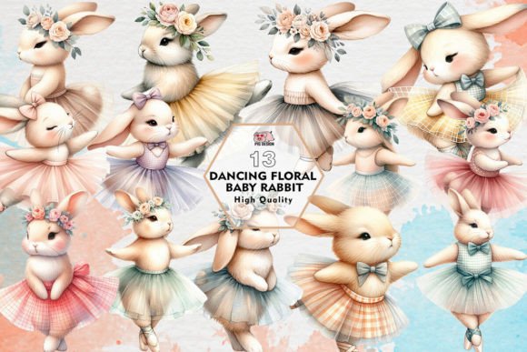 Download Dancing Floral Baby Rabbit Clipart PNG - Clipart Collection