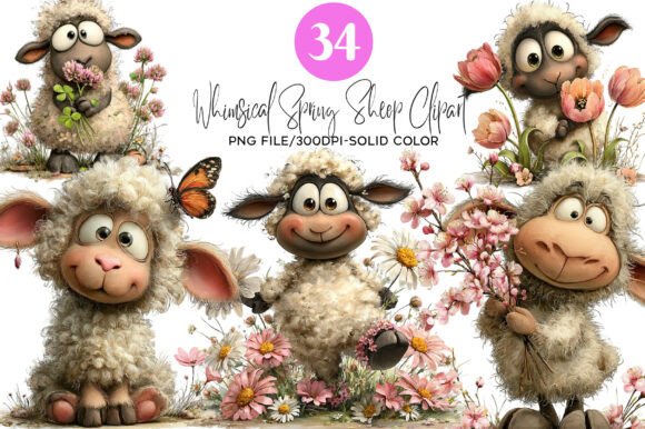 Download Whimsical Spring Sheep Clipart - Clipart Collection