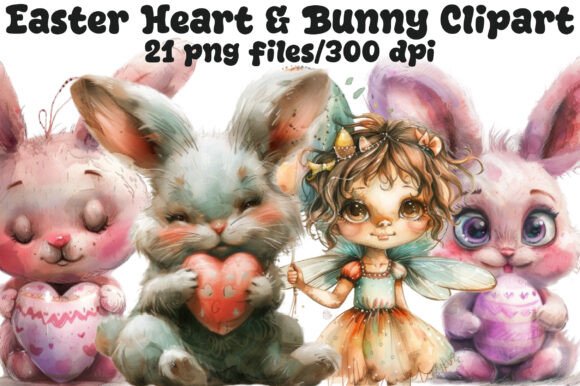 Download Whimsical Easter Heart &amp; Bunny Clipart - Clipart Collection