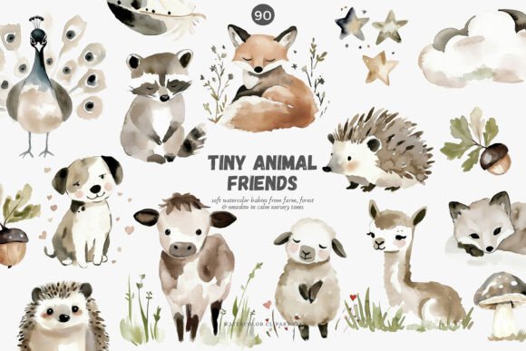 Download Watercolor Baby Animals Clipart Set - Baby animals clipart Collection