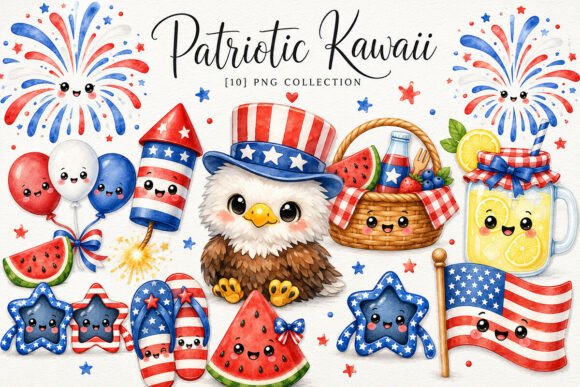 Download Patriotic Kawaii Clipart PNG Bundle - Clipart Collection
