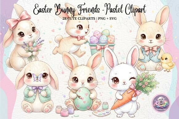 Download Easter Bunny Friends – Pastel Clipart - Clipart Collection