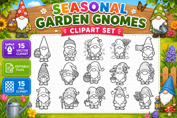 Download Seasonal Garden Gnomes Coloring Clipart - Clipart Collection