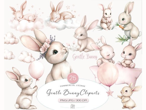 Download Gentle Bunny Clipart Set - Clipart Collection