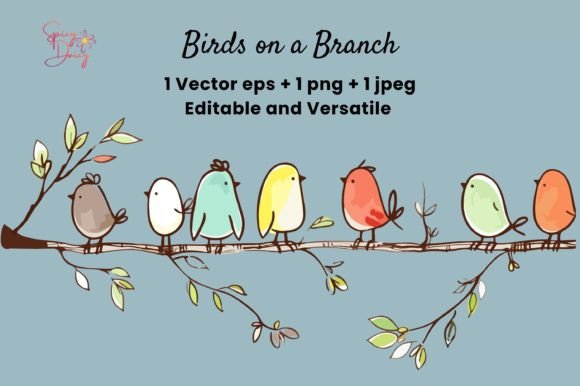 Download Birds on a Branch Vector EPS PNG CLIPART - Clipart Collection