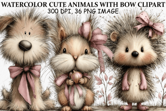 Download Watercolor Cute Animals with Bow Clipart - Clipart Collection
