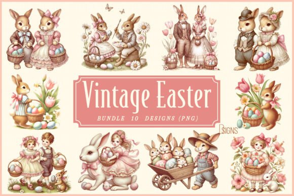 Download Vintage Easter Clipart Bundle Bunny - Clipart Collection